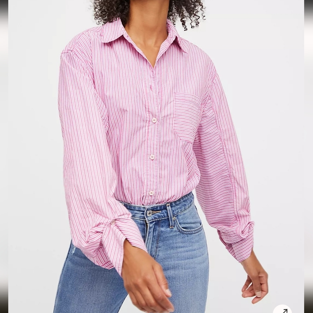 Free People Womens Tie It In A Bow Buttondown Shirt Orchid Combo Size XS